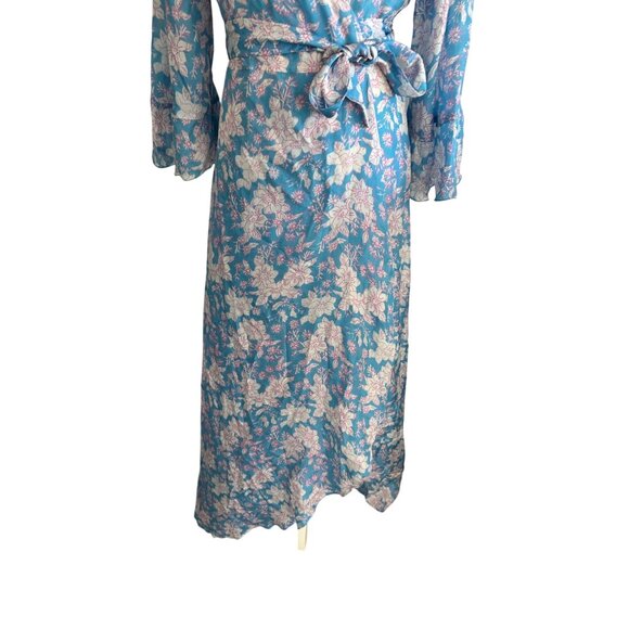 HANNAH Artwear Blue Floral 100% Silk Midi Wrap Dress One / Free Size - Picture 11 of 15